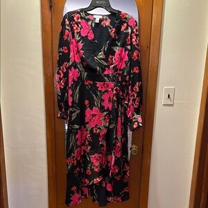Floral Black and Pink Wrap Dress